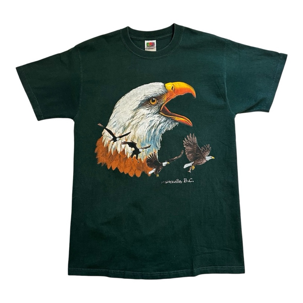 Eagle Wildlife Nature Fruit of the Loom Graphic Forest Green T-Shirt Size Medium